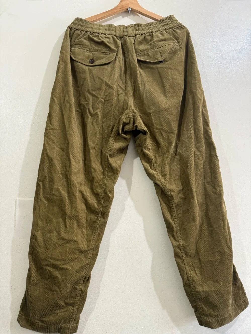 Men's Olive Corduroy Pants with Elastic Waist